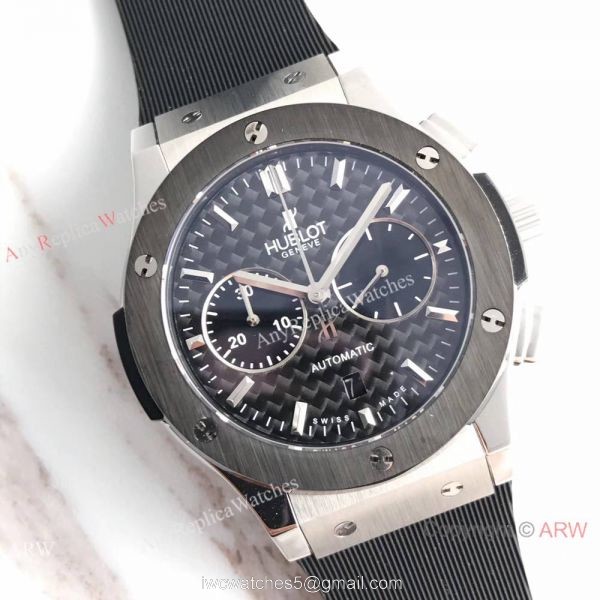Swiss Copy Hublot Big Bang Classic Fusion Watch SS Black Carbin-fiber Dial 3