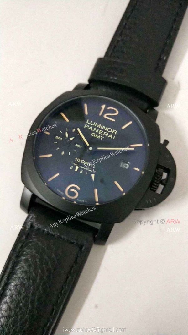 Fake Panerai Luminor 10 Days GMT Watch PAM335 Black Case Orange Markers 3