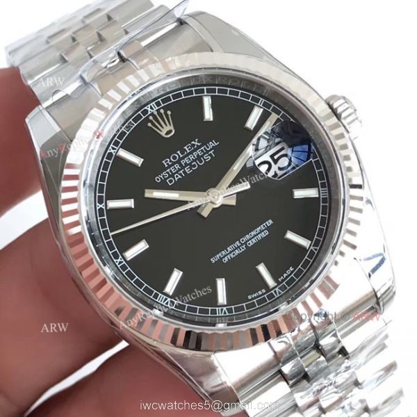 AR Factory V2 Rolex Datejust 36 Black Face Noctilucent Marker Watch SWISS 3135 MOVEMENT 3