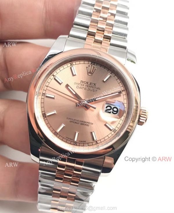 Swiss Grade 2 Tone Rose Gold Rolex Datejust 36mm Jubilee Watch AR Factory 3