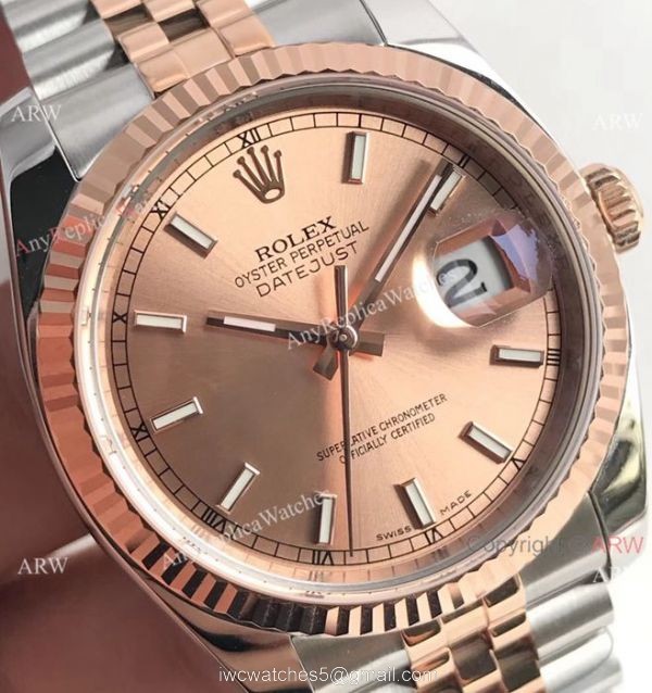 Super Clone 3135 Rolex Datejust Two Tone Rose Gold Jubilee Watch 36mm 3