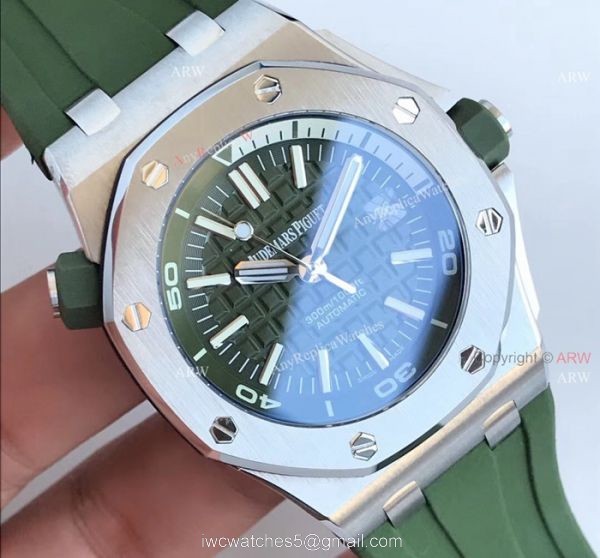 New Swiss 3120 Audemars Piguet Royal Oak Green Dial Green Rubber Band Replica Watches 3