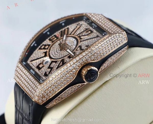 High Quality Franck Muller Vanguard Iced Out Full Diamond Replica Watches For Sale 3