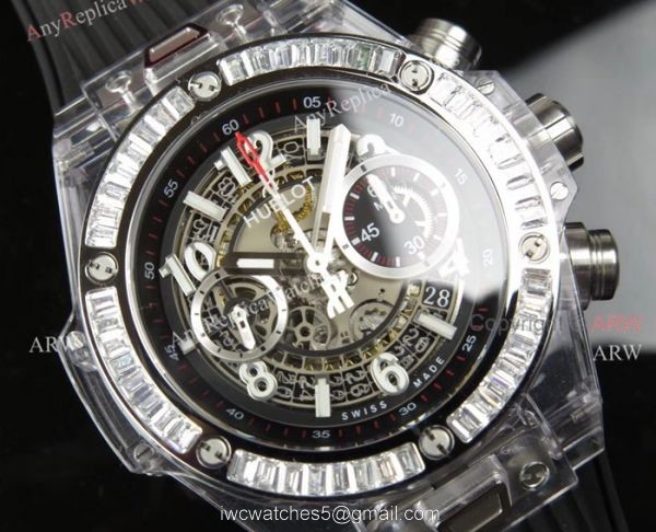 Swiss 7750 Replica Hublot Big Bang Unico Sapphire Black Rubber Band Diamond Bezel Big Band Watch 3