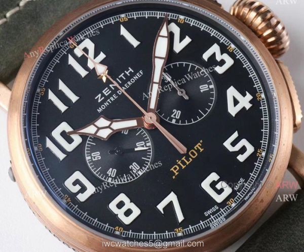 AAA Swiss Grade Replica Zenith Pilot Type 20 Extra Special Chronograph Dial Green Leather Band Watch 3