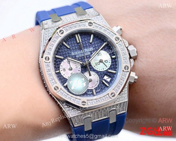 New Copy Audemars Piguet Iced Out Royal Oak Blue Chronograph Watch 3