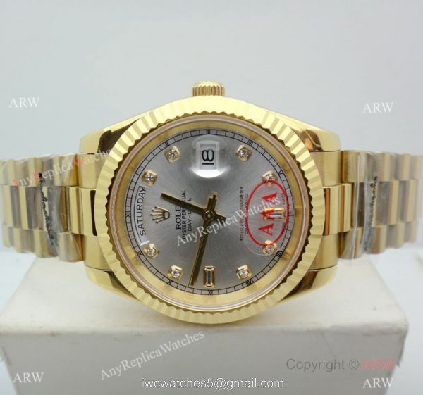 Replica Rolex Day Date Yellow Gold President Diamond Hour Marker Mens Watch 40mm 3
