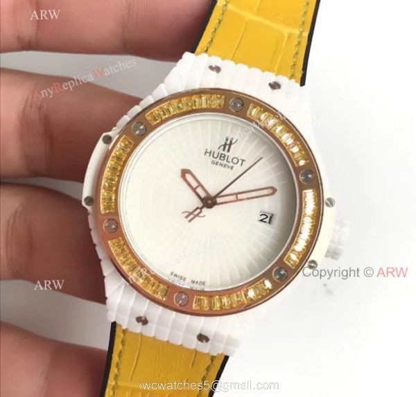 Swiss 9015 Hublot Big Bang Tutti Frutti Caviar White Rubber Strap Watches 45mm 3