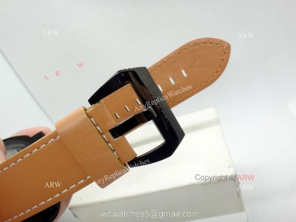 Replica Panerai Luminor Black Dial Brown Leather Strap Watch W Panerai Luminor Base Logo 3