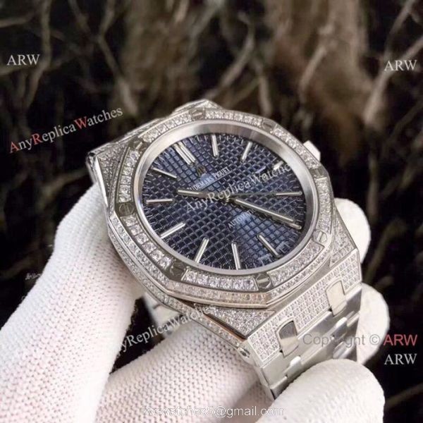 Fake Audemars Piguet Royal Oak Diamond Watches Stainless Steel Champagne Face 3