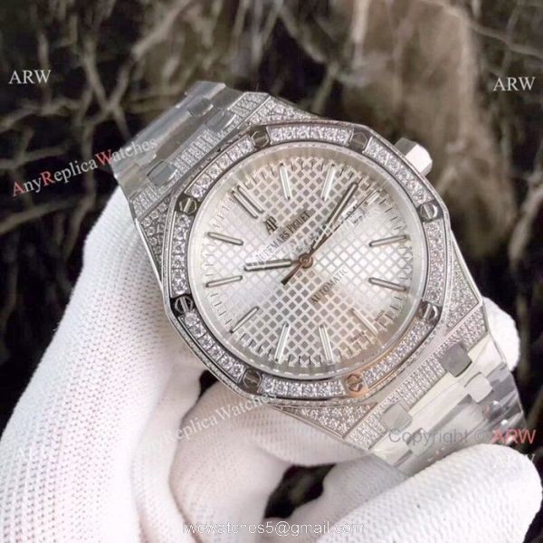 Fake Audemars Piguet Royal Oak Diamond Watches Stainless Steel Silver Dial 44mm 3