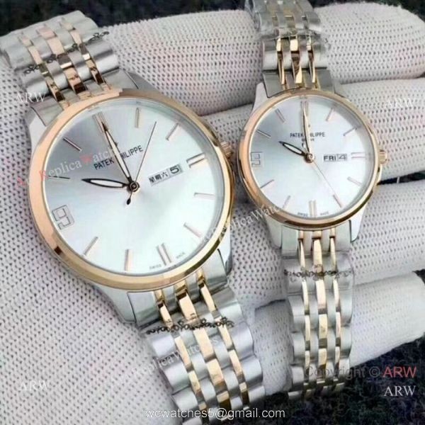 Copy Patek Philippe Calatrava 2-Tone Rose Gold Lovers Watch 3