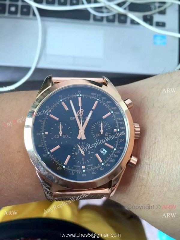 Breitling Transocean Copy watch Rose Gold Black Chronograph Watch 3
