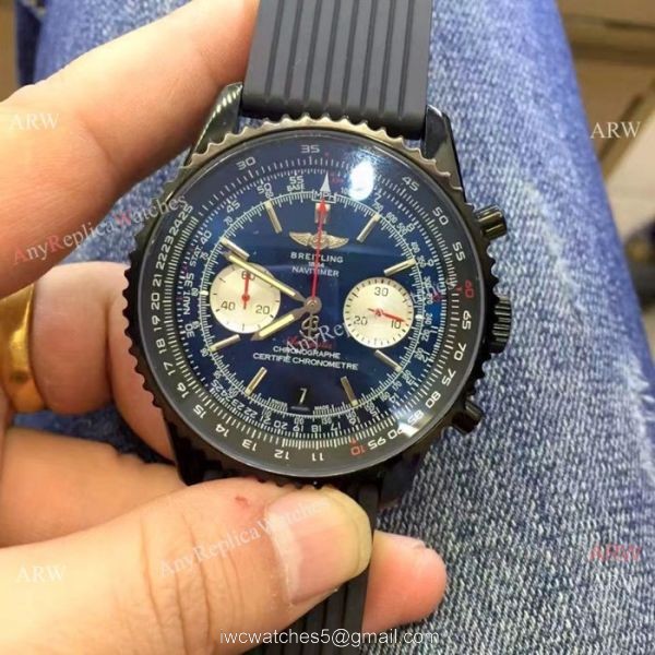 High Quality Breitling Navitimer Rubber Strap Black Case White Dial 46mm Wrist 3