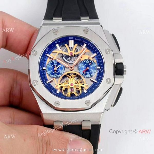 Audemars Piguet Royal Oak offshore SS Blue Face Watch Fake AP Skeleton Watch 3