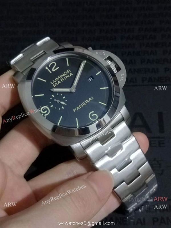 Copy Panerai Luminor Steel Bracelet Black Face PAM00328 3