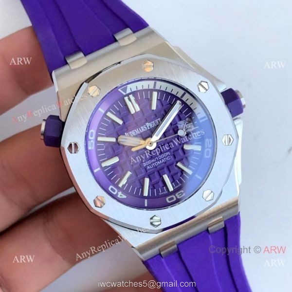 Copy Audemars Piguet Royal Oak Offshore Diver Swiss 3120 Watch SS Purple Dial 3