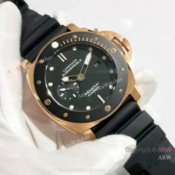 Copy Panerai Luminor Submersible Rose Gold Black Bezel Watch 47mm PAM684 3