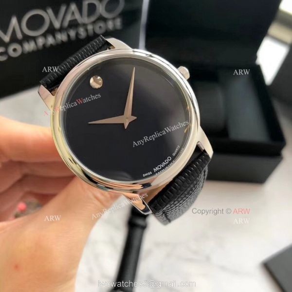 New Replica MOVADO Quartz Lovers Watch SS Black Leather Strap 3
