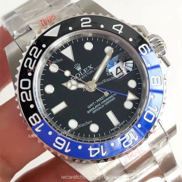 NEW UPGRADED V7 Rolex GMT-Master II BlackBlue Ceramic 904L Watch Swiss Eta3186 3
