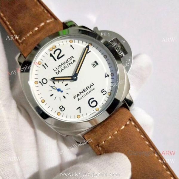 Luminor Marina Panerai White Dial Brown Leather Strap Watch Pam1499 3
