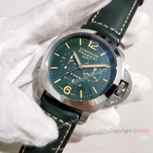 Replica Panerai Luminor Green Dial Green Leather Strap Watch Men 3