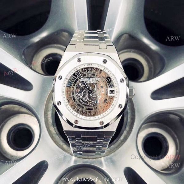 Fake AP Skeleton Wristwatch Audemars Piguet Royal Oak Stainless Steel Watch 3