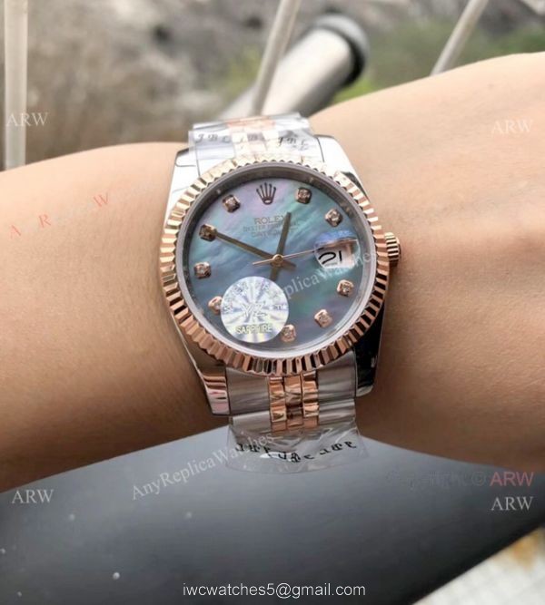 Replica Diamond Rolex Datejust White MOP Dial Rose Gold Jubilee Watches 36mm 3