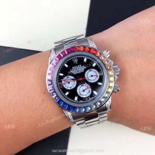 Rolex Daytona Rainbow Replica Watch Black Face Automatic Movement 3