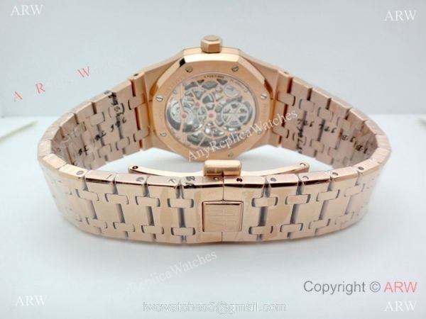 Swiss Grade Copy Audemars Piguet Royal Oak Extra-thin Openworked Rose Gold Watch 3