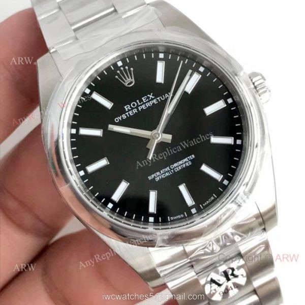 Swiss Copy Rolex Oyster Perpetual Stainless Steel Black Dial Watch Highest Quality AR Factory Rolex 3