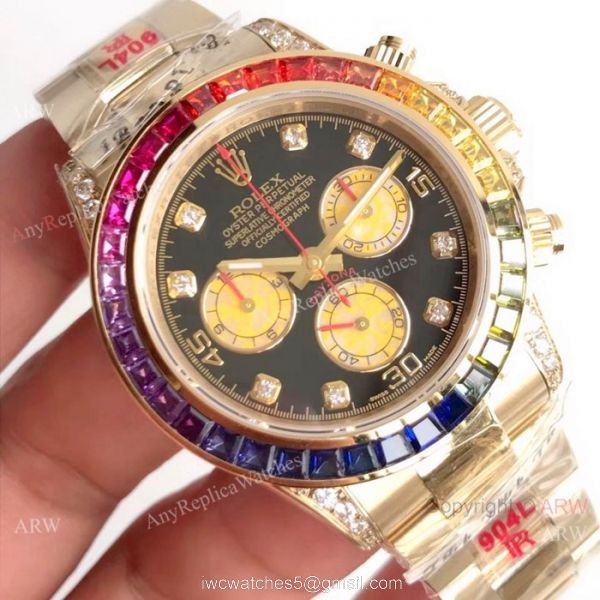 EX Factory 904L Asia 7750 Rolex Rainbow Replica Watch Yellow Gold 3