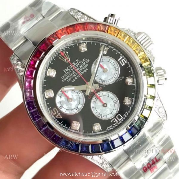 EX Factory Swiss Rolex Rainbow Daytona Replica Watch SS Black Face 3