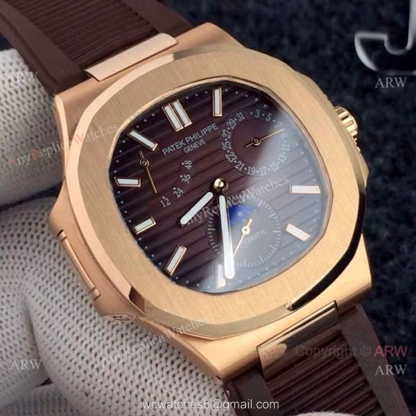 New Copy Patek Philippe Nautilus Power Reserve Rose Gold White Watches 3
