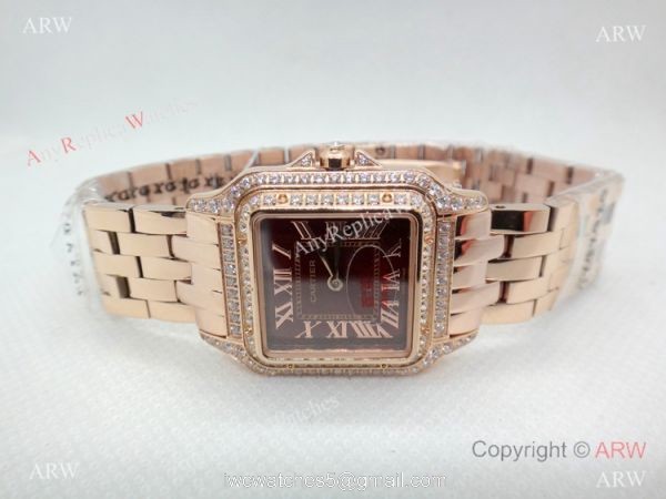 Panthere De Cartier Replica Watches Rose Gold Dark Red Dial 3