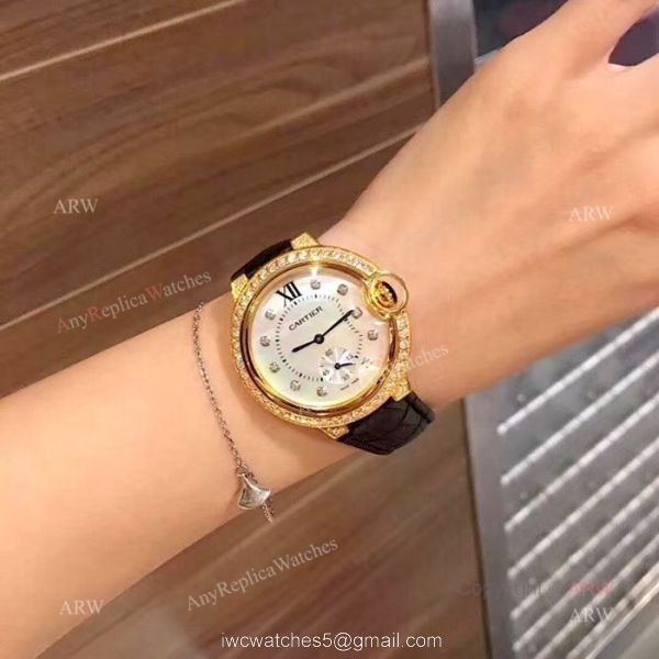 Fake Cartier Ballon Bleu 36mm Watch Gold Case White MOP Face 3
