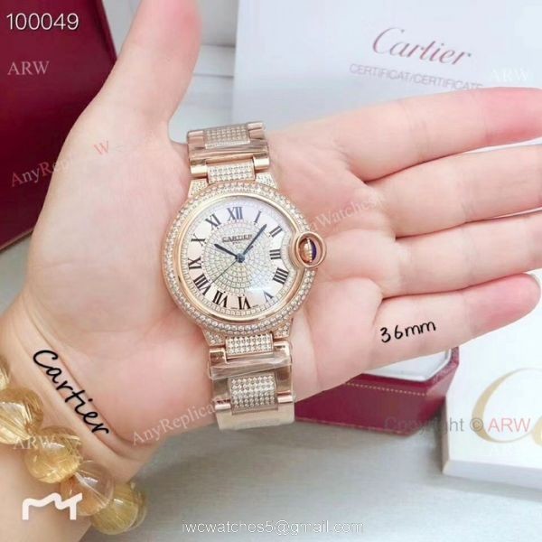 Fake Cartier Ballon Bleu Ice Out Watches 33mm Stainless steel Roman Dial 3