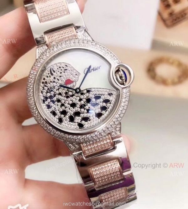 Cartier Ballon Bleu Ice Out Watches Two Tone Leopard Dial 3
