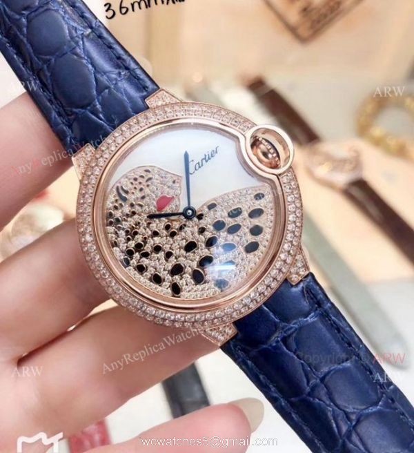 Ballon Bleu Cartier Quartz Watches Diamond Leopard Brown Bracelet 3
