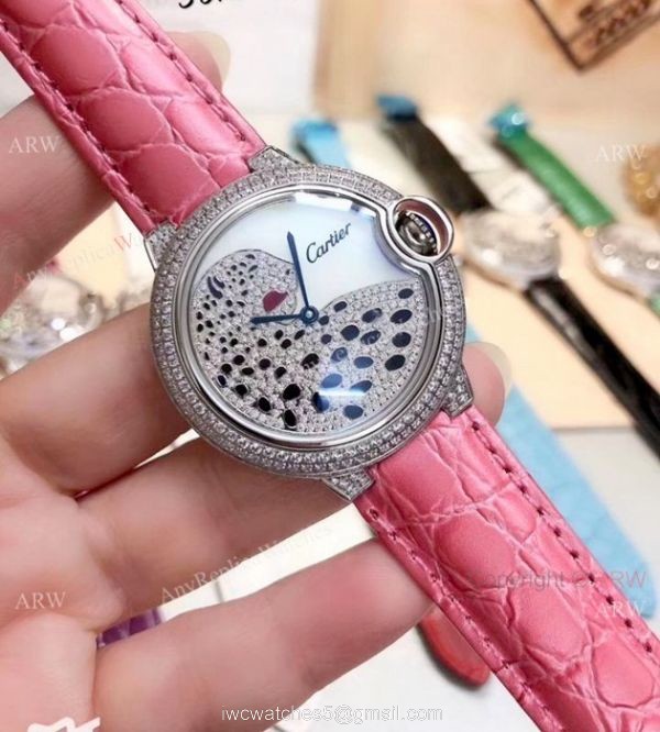 Ballon Bleu de Cartier Replica Watches SS Diamond Leopard Face 3