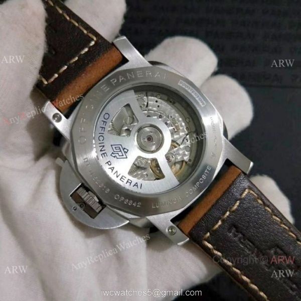 Copy Panerai Luminor GMT SS Brown Leather Strap Watch Pam578 3