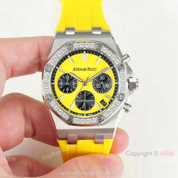 Fake Audemars Piguet Royal Oak offshore Diamond Bezel Red Dial Watches Women 3