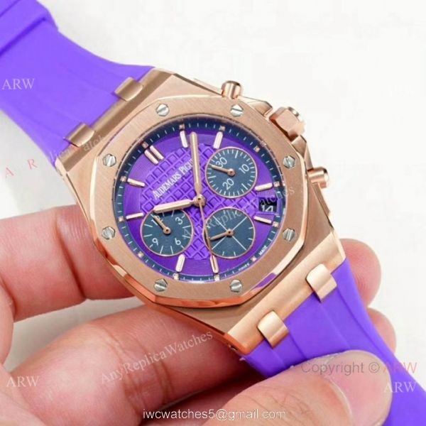 New Audemars Piguet Royal Oak Offshore Ladies Watch Rose Gold Purple Strap 3