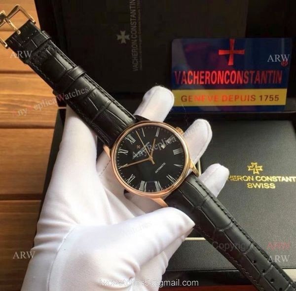 Best Vacheron Constantin Geneve Fake Watch Rose Gold Roman Dial 3