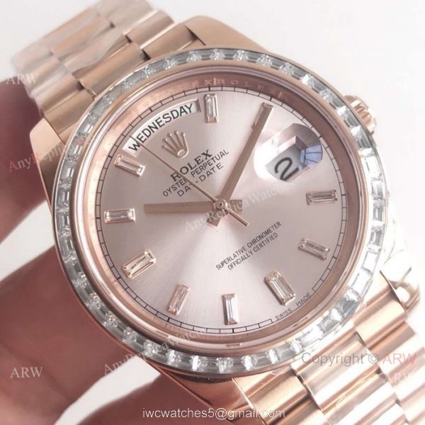 New Upgraded Rolex Day-Date II 2836 Watch Rose Gold Diamond Bezel 3