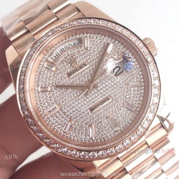 Swiss Replica Rolex Day Date II Ice Out Watch Rose Gold 41mm 3