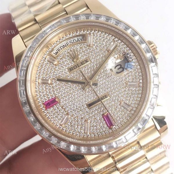 Swiss 2836 Rolex Presidential Diamond Bezel Replica Watch Day Date II Ice Out 3