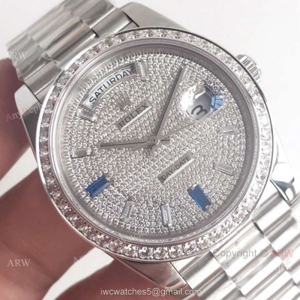 Swiss Grade Rolex Day Date II Ice Out watch Stainless Steel 41mm 3