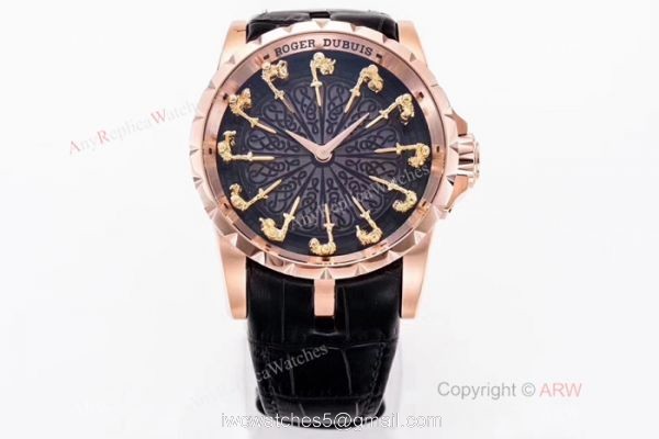 New Replica Roger Dubuis Excalibur Knights Of The Round Table II watch Rose Gold Black Dial 3
