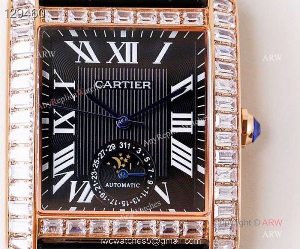 Swiss ETA2824 Cartier Tank Moon phase copy Watches Rose Gold Diamond Bezel 3